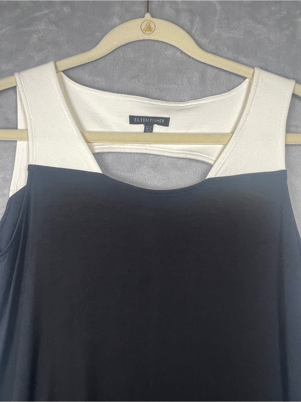 Eileen Fisher Black Dress with Cream Wide Straps